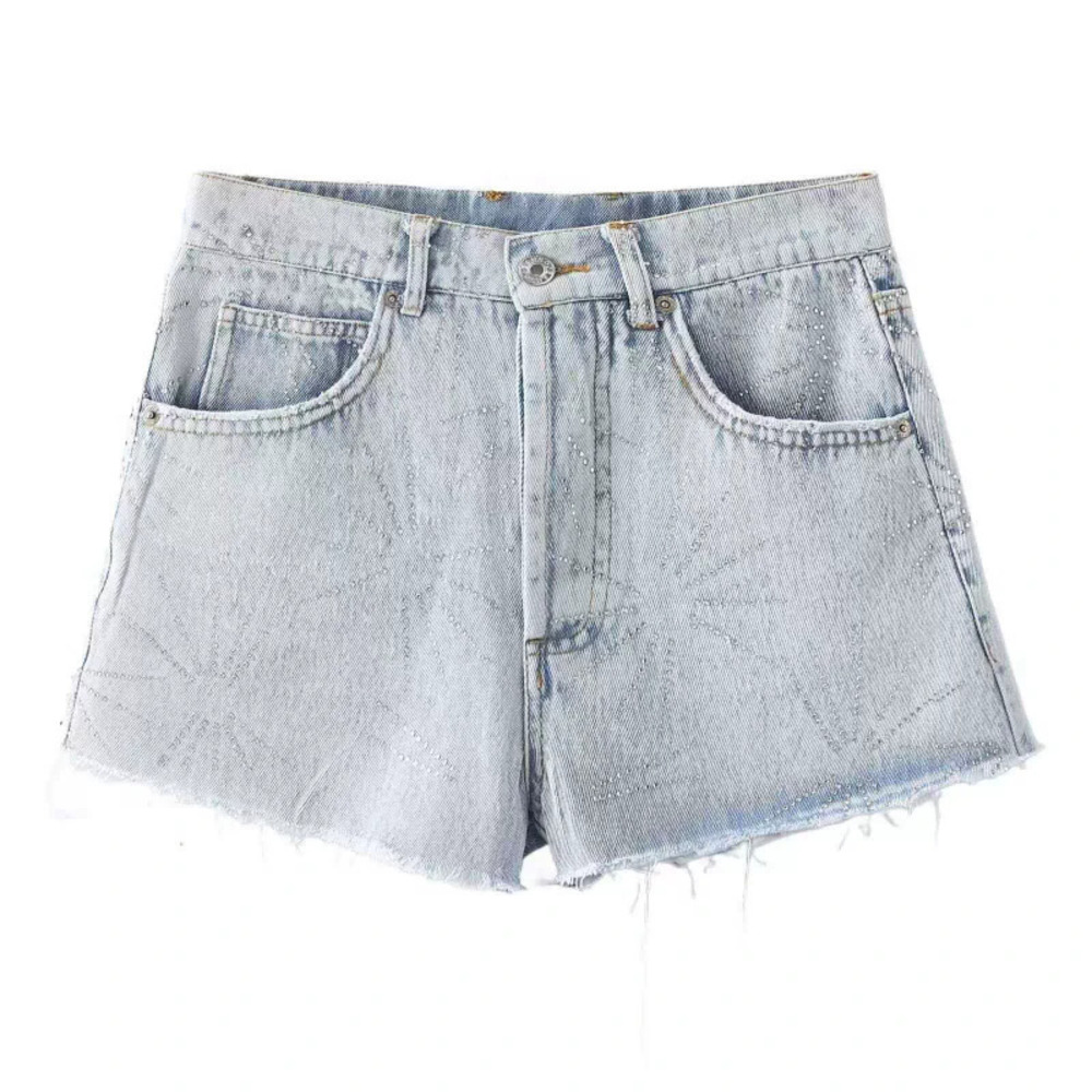 ZARA Summer Rhinestone High Waist Letter Denim Shorts